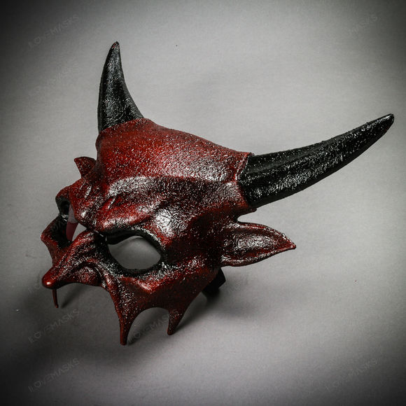 Demon Sharp Black Horn Devil Masquerade Mask - Bloody Red - Picture 3 of 8